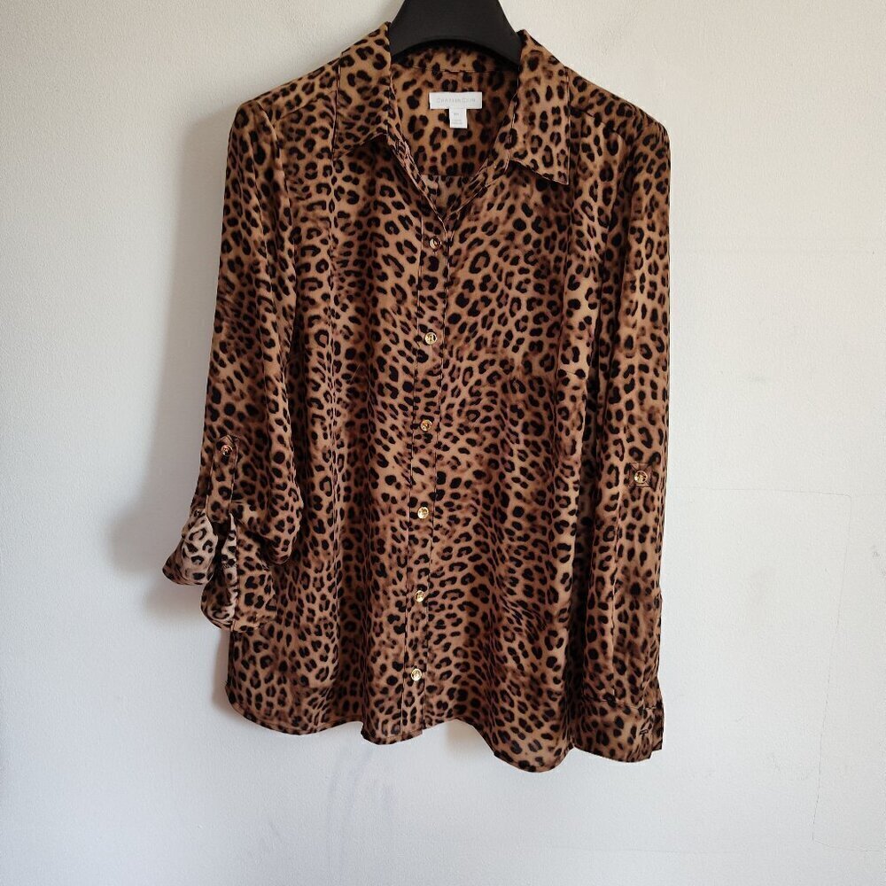 Ladies Petite SZ PM Charter Club Long-Sleeve Leopard Print Blouse